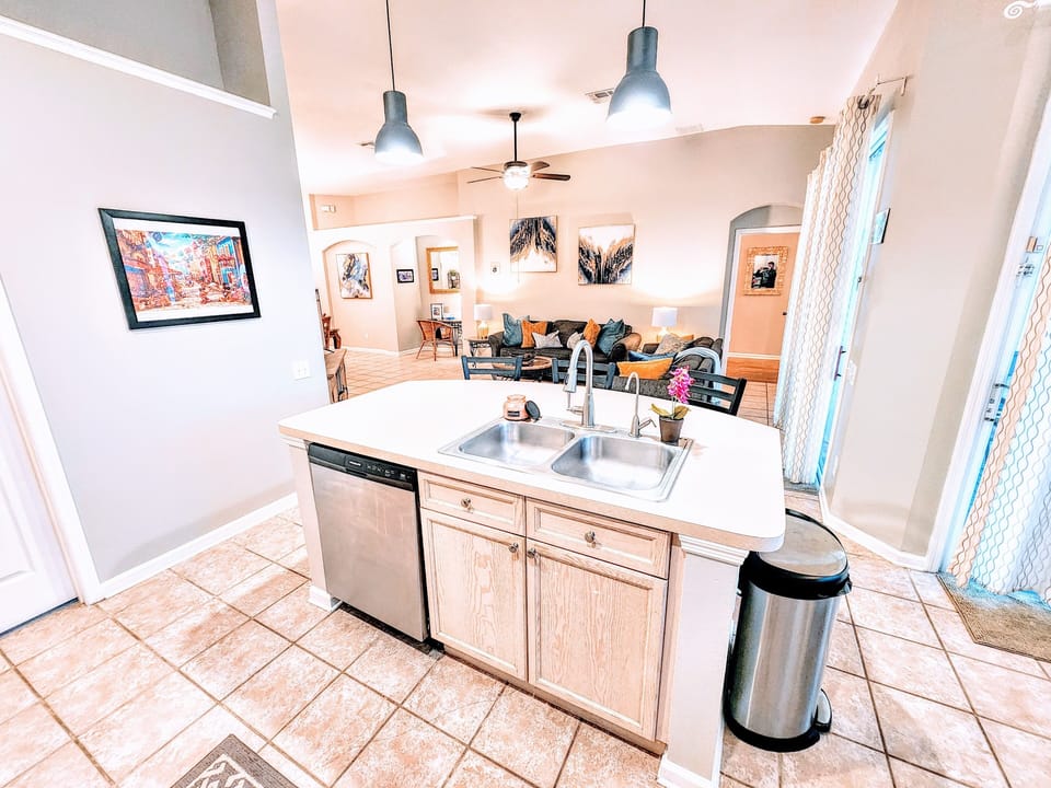Open layout with large breakfast island.