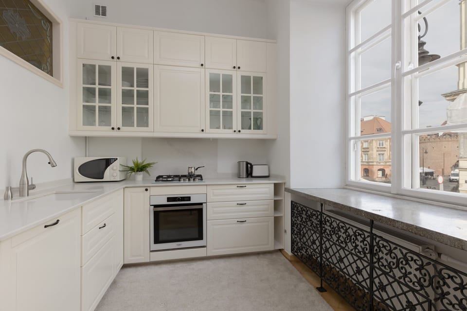 The kitchen's modern appliances make meal preparation easy.