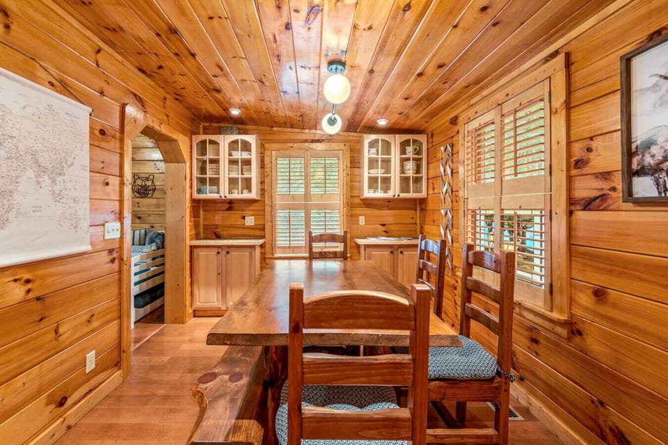 The formal dining area is located just off the living room.