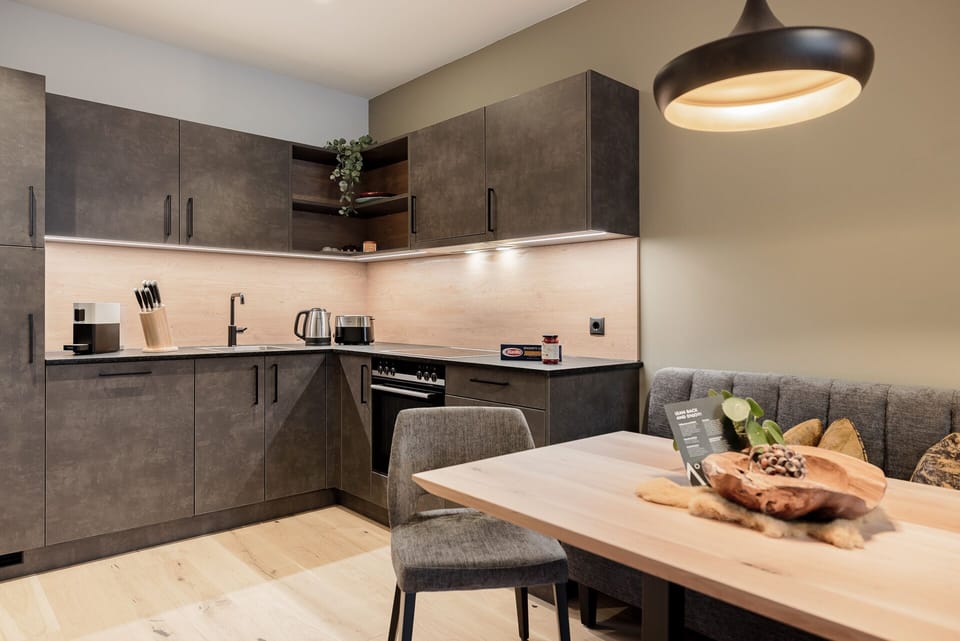 Comfort Apartment | Private kitchen | Full-size fridge, microwave, oven, stovetop