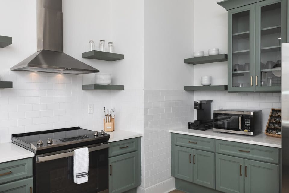 Fully-stocked kitchen with high-end appliances & supplies for all your cooking needs. Keurig and plenty of K-Cups available for your morning routine.