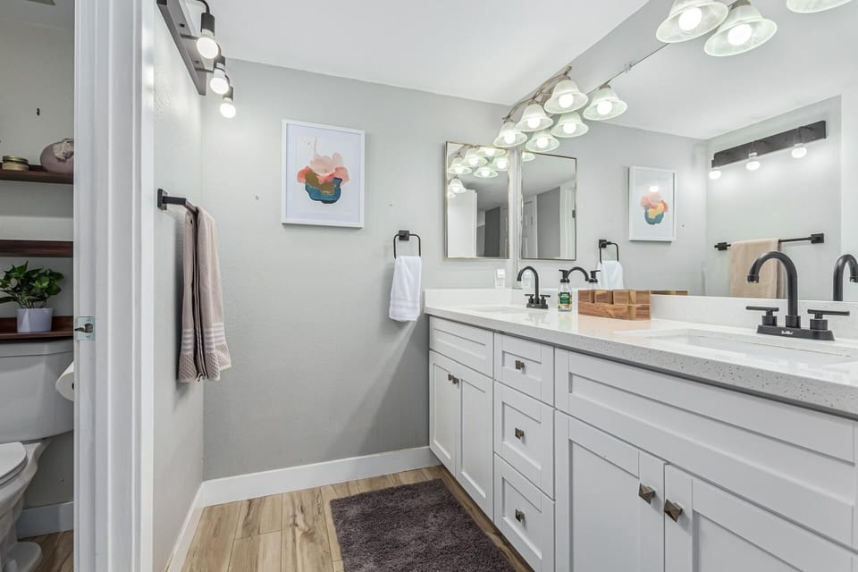 Updated raised double vanity.