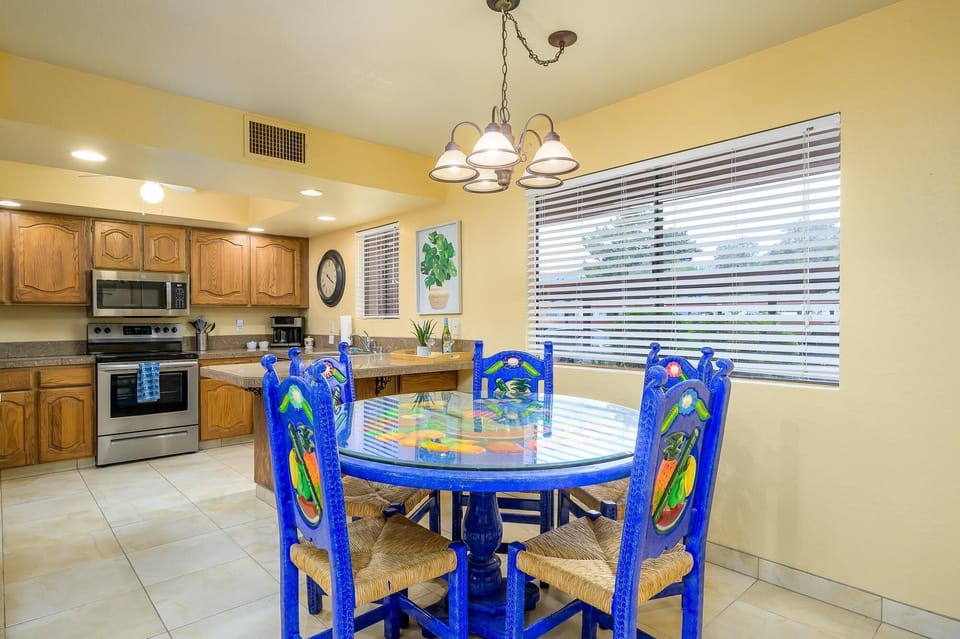 Large and unique dining table for six.
