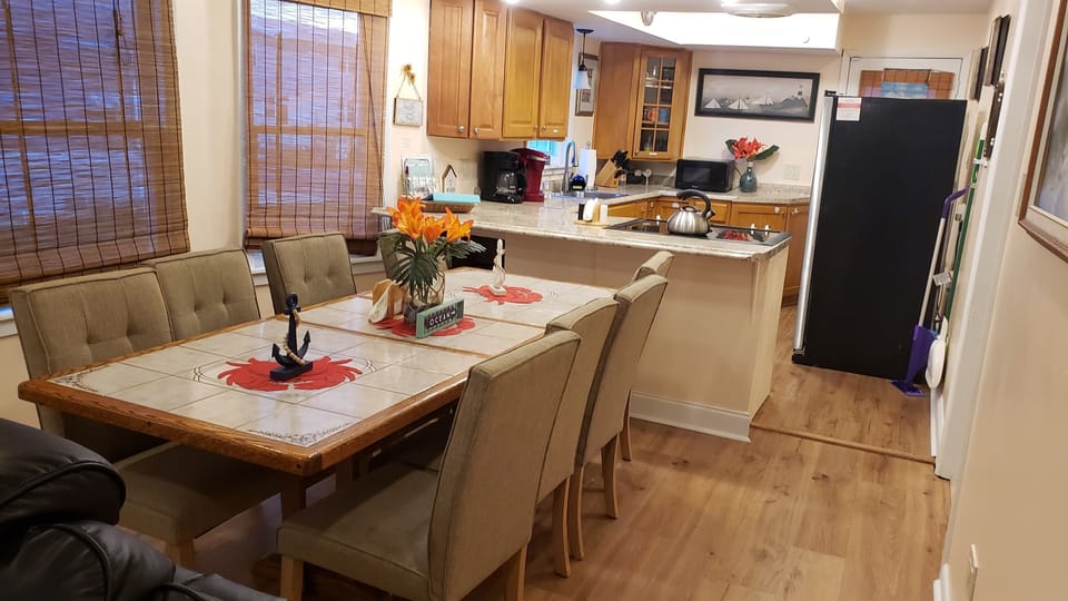 View into the kitchen area from dining area