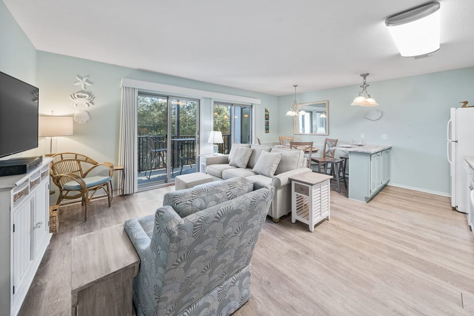 Inlet Dunes #105 | Open Living and Dining Space |Furnished Balcony
