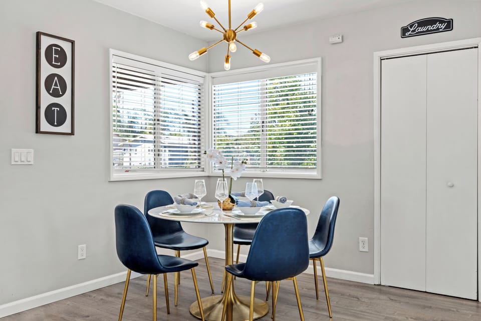 Dine at the round marble table
