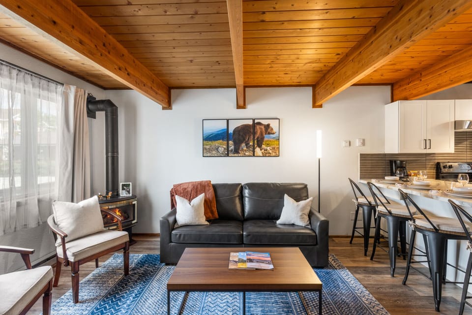 Living room with sleeper sofa and fireplace