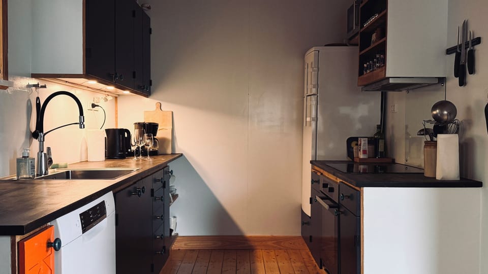 Coffee/tea maker, full-size fridge, microwave, oven