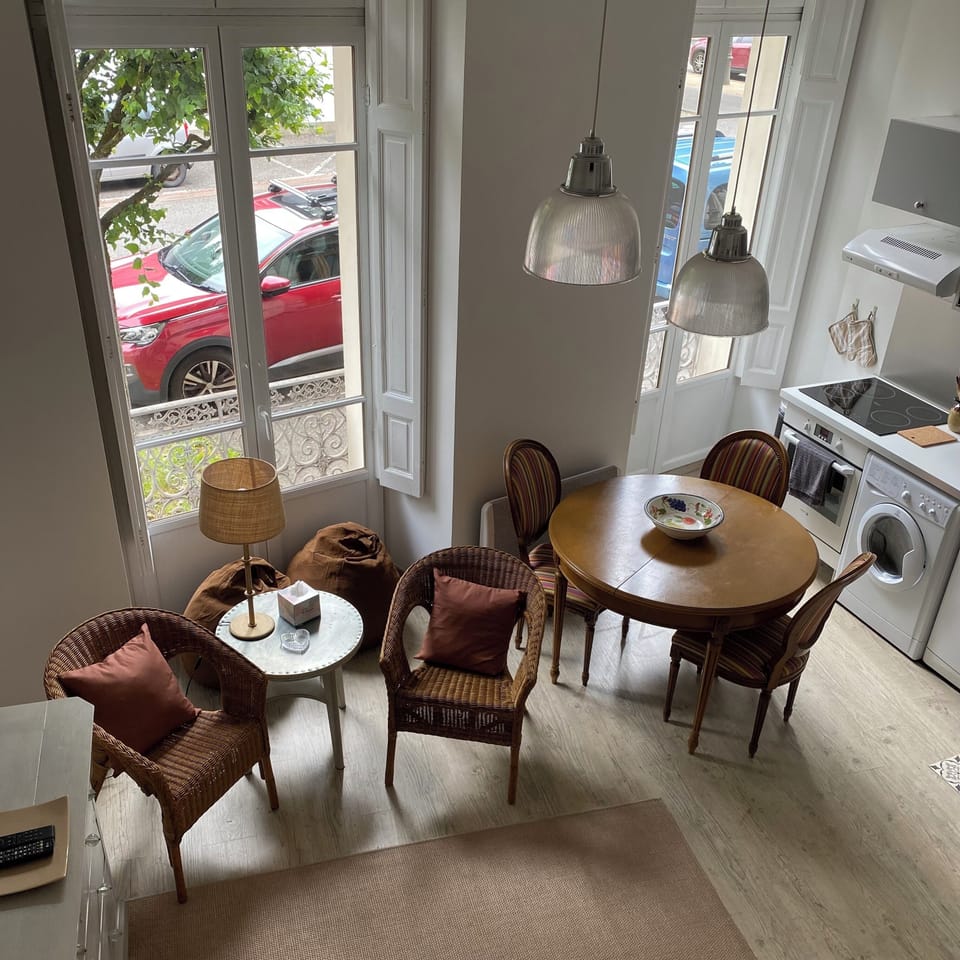 View of Kitchen/dinner/seating from mezzanine