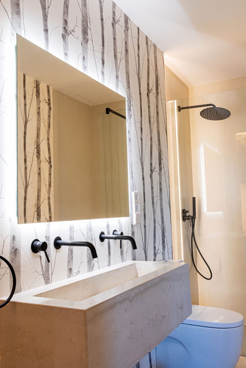 Shower, hair dryer, slippers, towels