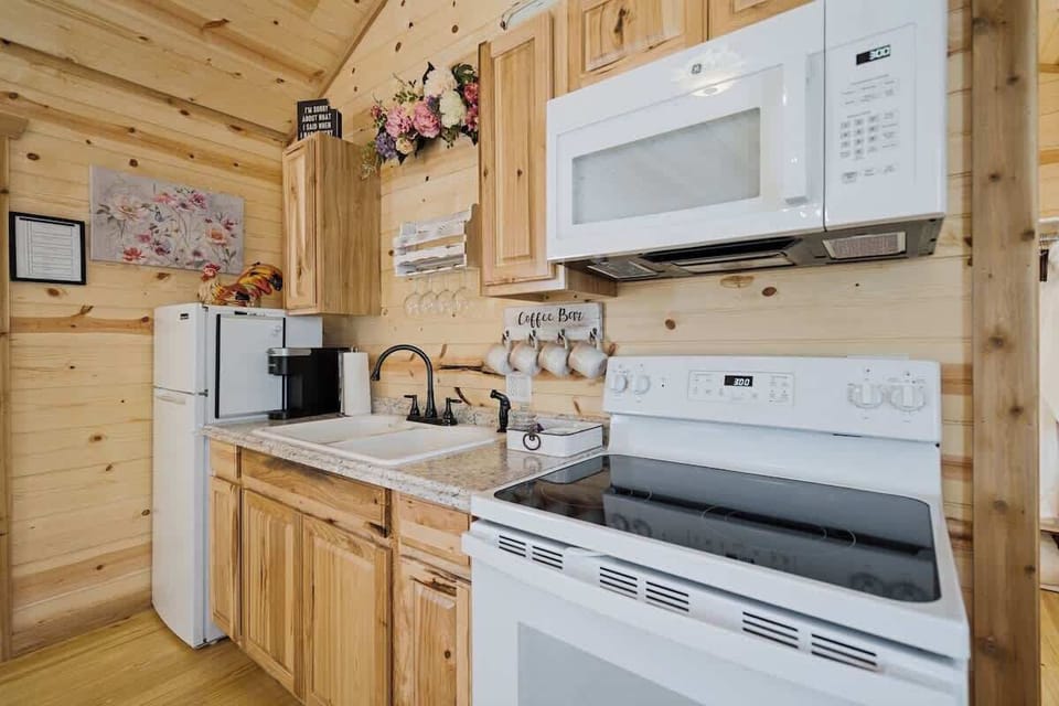 Cabin, 1 King Bed, Kitchen (411 E Main St #3) | Private kitchen | Coffee/tea maker, electric kettle