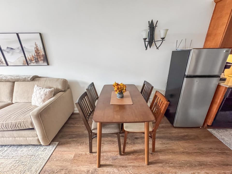 Cozy dining area with modern kitchen essentials