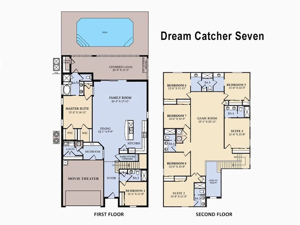 Floor Plan - Dream Catcher SEVEN (The following bedrooms and bathrooms are labeled per this plan.)