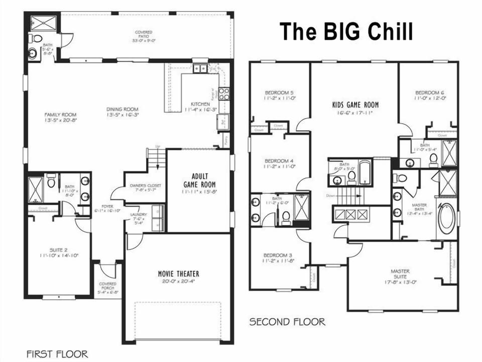 Floor Plan - The BIG Chill (The following bedrooms and bathrooms are labeled per this plan.)