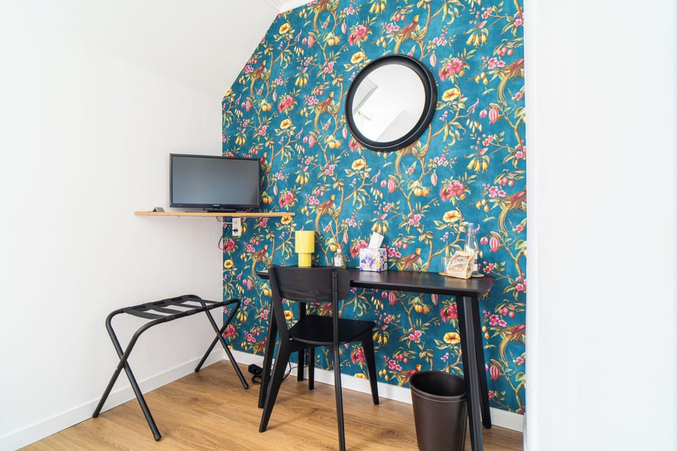 Individually decorated, individually furnished, desk, laptop workspace