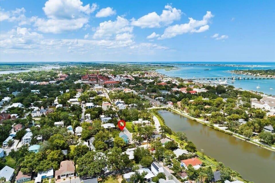 Aerial view highlights your amazing location near water.