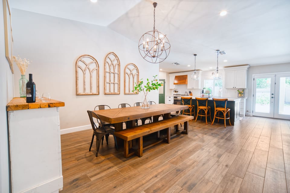 Gather for mealtime around the large dining table