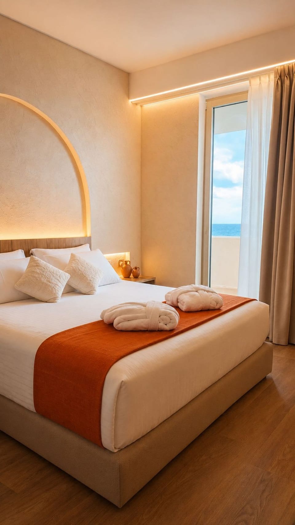 Classic Double Room, Partial Sea View | Premium bedding, minibar, in-room safe, desk