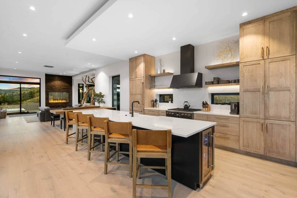 The Stage. Create feasts on the Café Stove while friends gather on Saddle Leather stools.