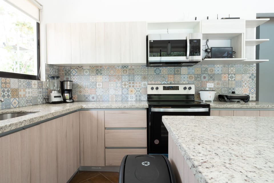 View of our modern kitchen and appliances.
