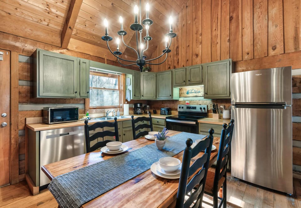 Whip up culinary delights in this charming kitchen with rustic decor 