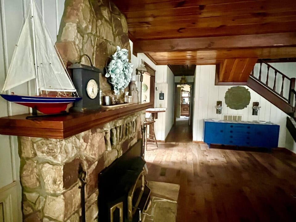 Cozy living room hearth and decor