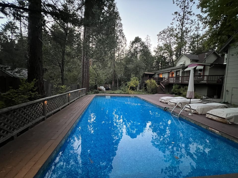 Your own private and peaceful pool surround by trees - note that the pool can be gated off from the back deck (the only entry point) for those traveling with children.