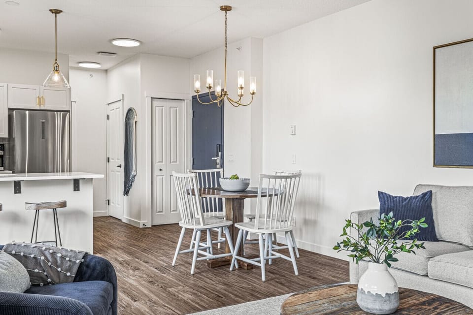 Classic, wooden cafe-style dining table for four