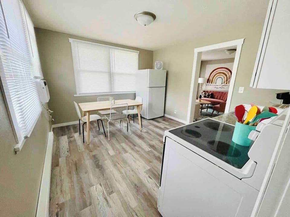 Kitchen/dining area from bedroom door view