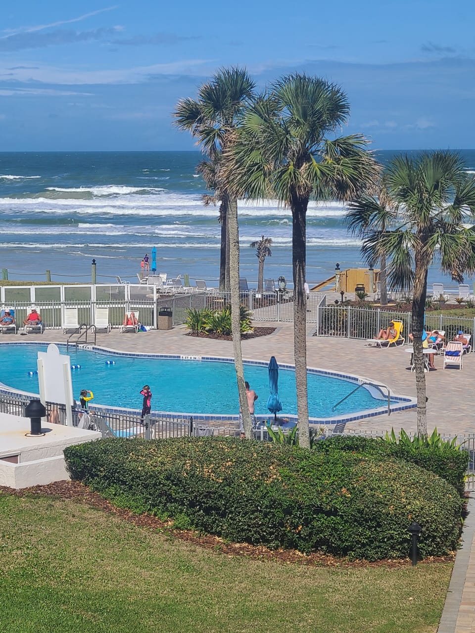 Balcony view, heated swimming pool during winter months
