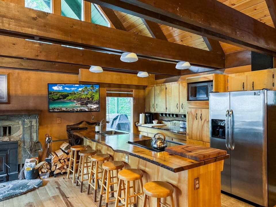 Kitchen with custom live-edge wood countertops 