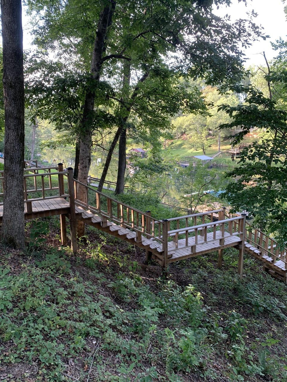 View up-river from the deck.