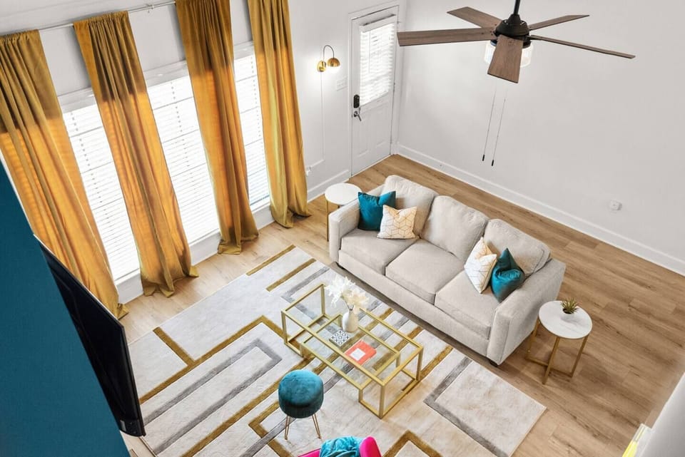 Designer grand area as seen after ascending the staircase.