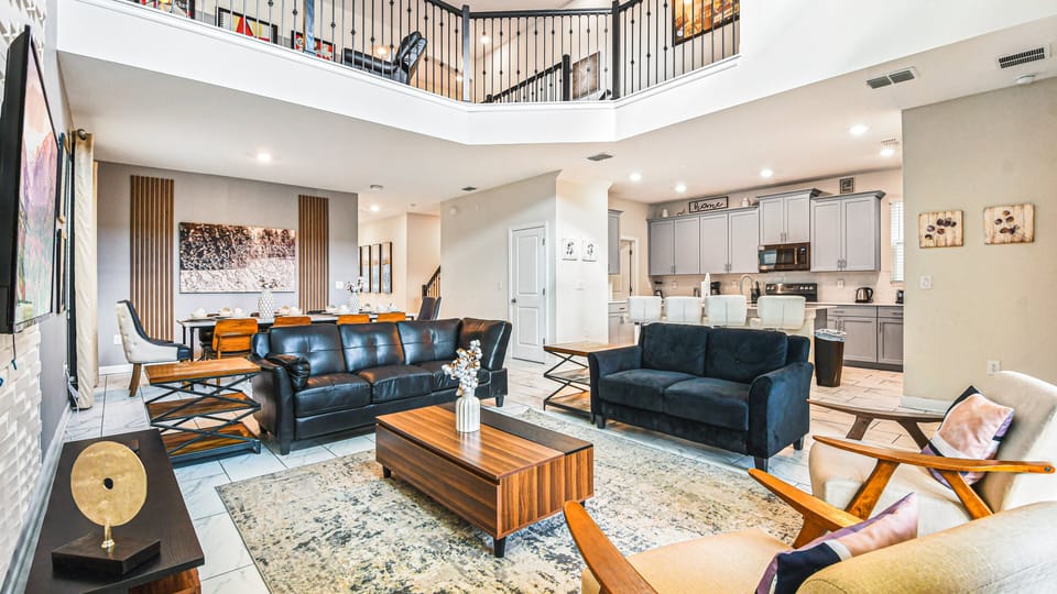 Relax with everyone and enjoy some TV while on the cozy couches