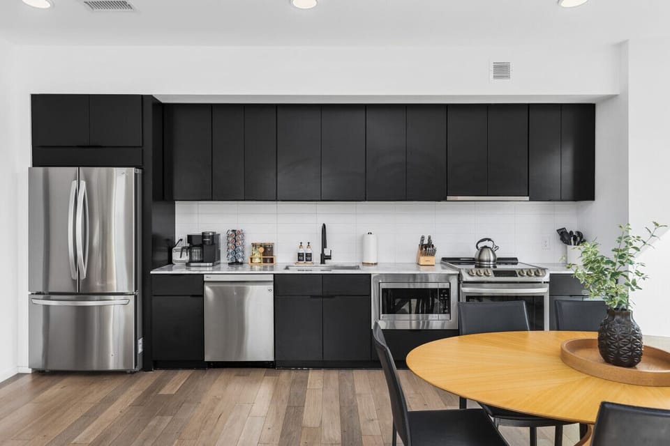 Well-equipped kitchen with all the supplies you'll need for cooking. Seating for 8 at the dining room table.