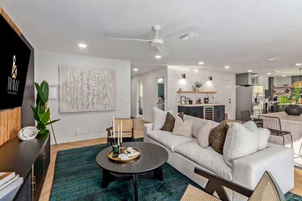 Crisp, modern decor throughout this open concept living space