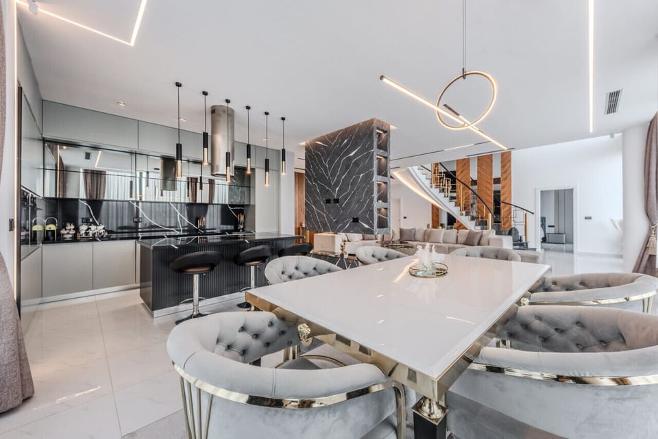Kitchen island and dining area