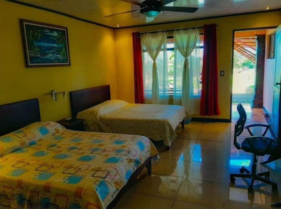 Premium bedding, pillowtop beds, desk, laptop workspace