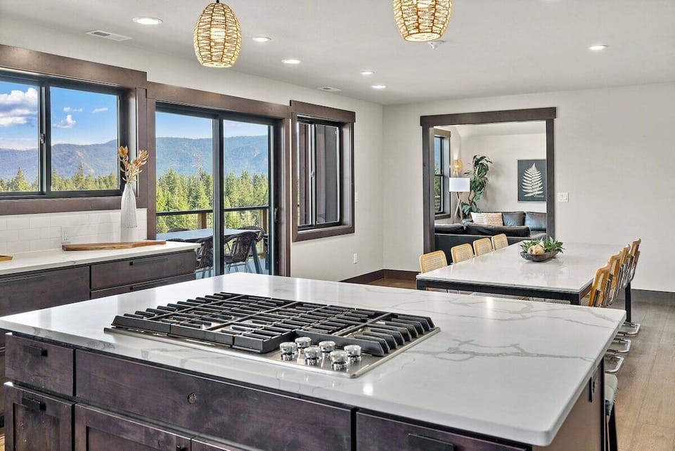 Kitchen and indoor dining.