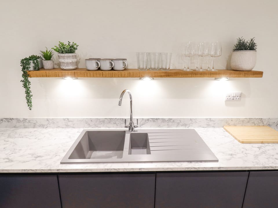 Fridge, dishwasher, electric kettle, toaster