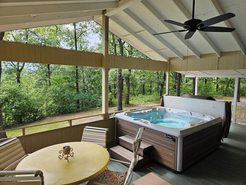 Large porch with hot tub