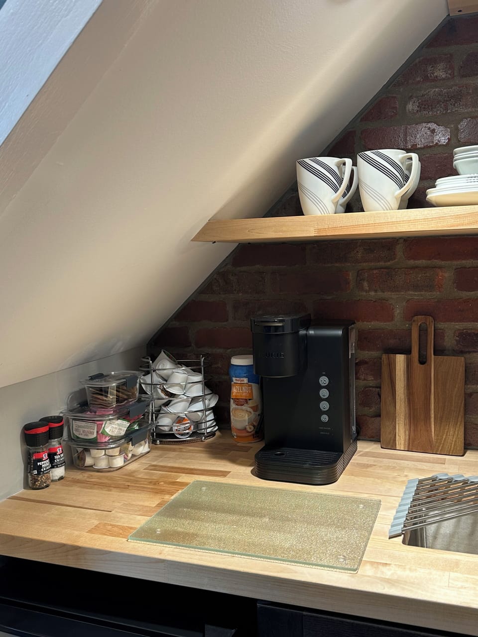 Kitchenette with coffee station.