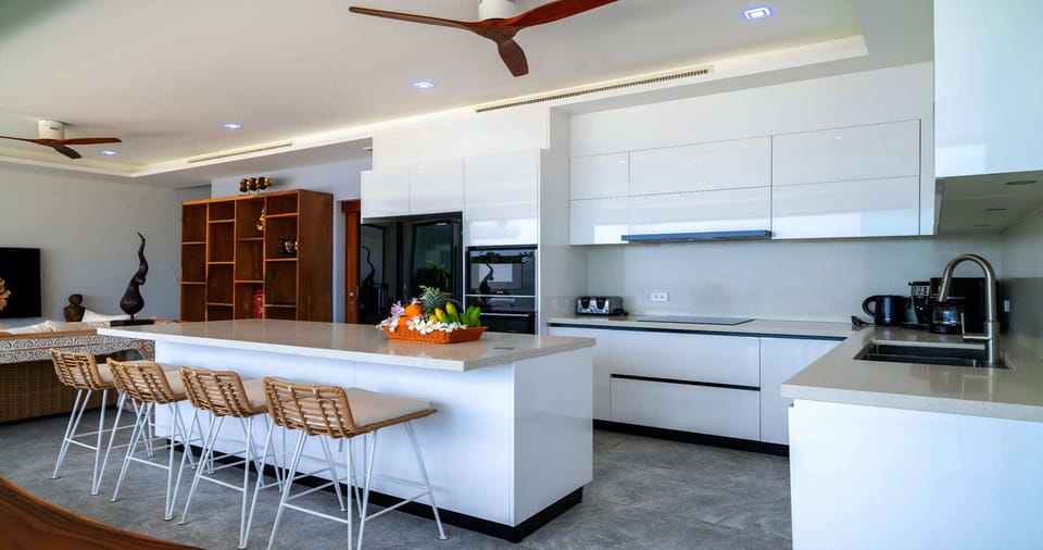 Luxury Villa, Private Pool, Sea View | Private kitchen | Espresso maker, full-size fridge, microwave, oven