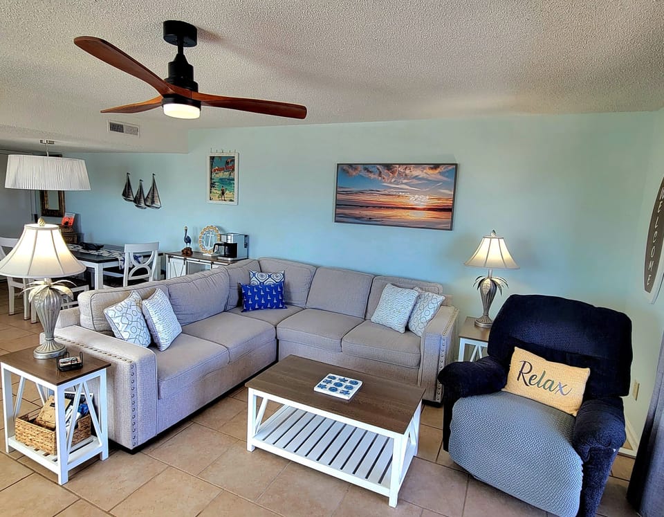 Get comfy on one of the two couches or relax in the recliner. 