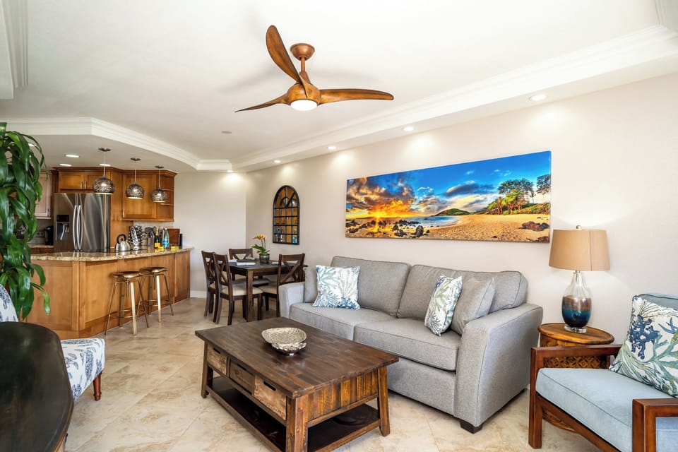 Luxury Condo | Living area | 80-inch Smart TV with digital channels, Hulu, streaming services