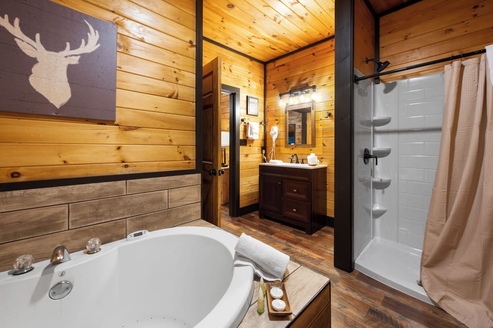 Bath 2: mid-level king bath w/standing shower & jacuzzi tub