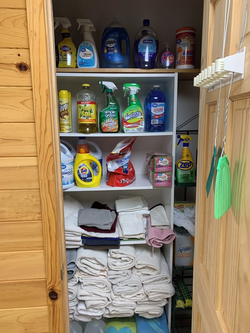 Lots of cleaning supplies and extra towels