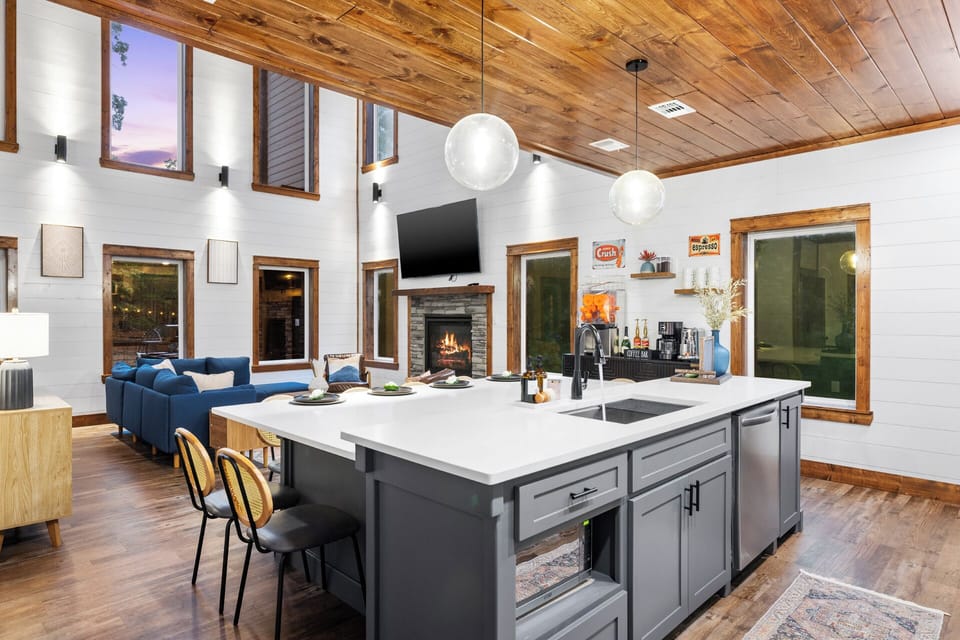 Our kitchen island doubles as a dining area (seats 8)