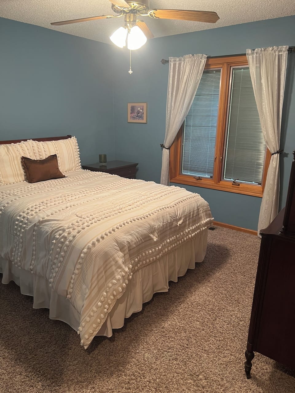 Upstairs Blue Room with queen-size bed.