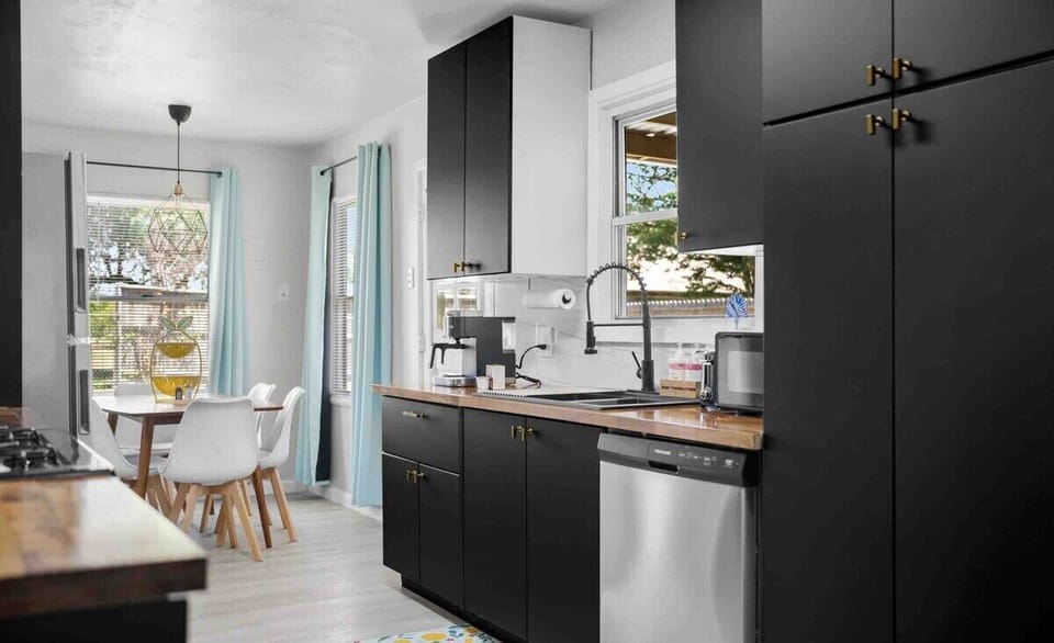 Bright, well-equipped kitchen with ample space for culinary creativity.